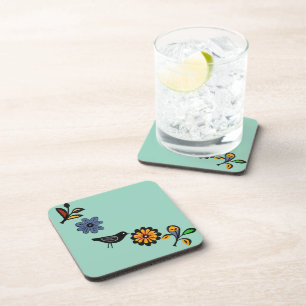Kleurrijke bloemen en vogels bier onderzetter