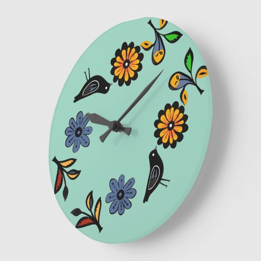 Kleurrijke bloemen en vogels grote klok (Hoek)