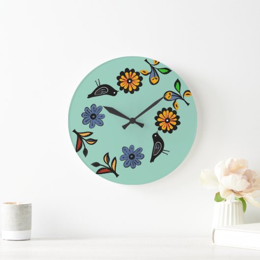 Kleurrijke bloemen en vogels grote klok (Huis)