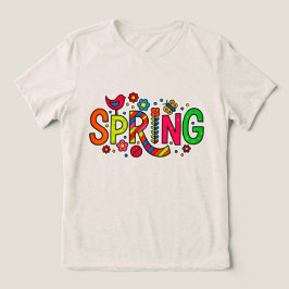 Kleurrijke bloemen en vogels in de lente Tri-Blend shirt