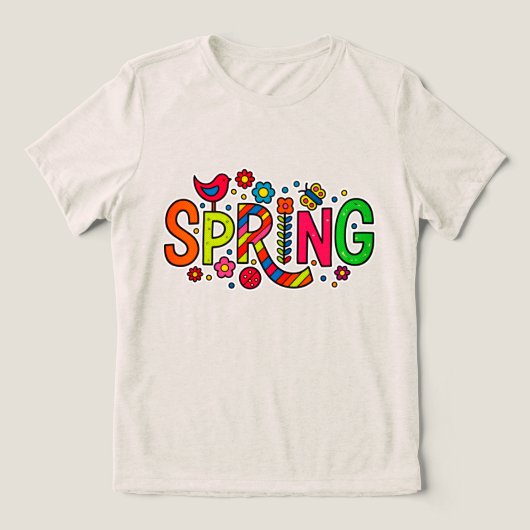 Kleurrijke bloemen en vogels in de lente Tri-Blend shirt (Design voorkant)