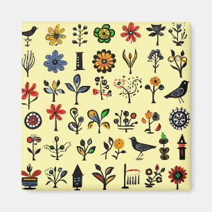 Kleurrijke bloemen en vogels magneet