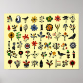 Kleurrijke bloemen en vogels poster (Voorkant)