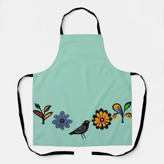 Kleurrijke bloemen en vogels schort (Voorkant)