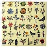 Kleurrijke bloemen en vogels tegeltje (Voorkant)