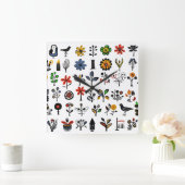 Kleurrijke bloemen en vogels vierkante klok (Huis)