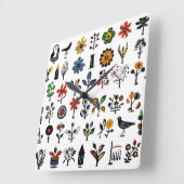 Kleurrijke bloemen en vogels vierkante klok (Hoek)