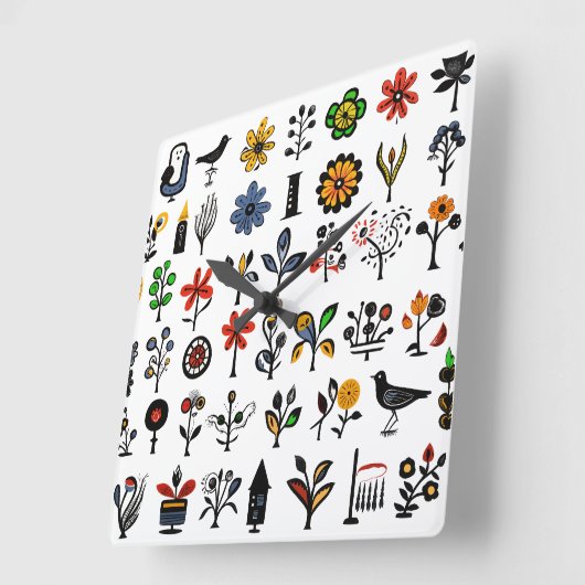 Kleurrijke bloemen en vogels vierkante klok (Hoek)