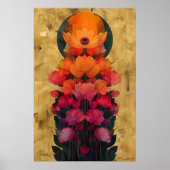 Kleurrijke bloemen en volle maan schilderen poster (Voorkant)