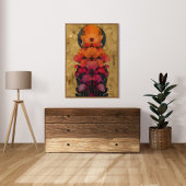 Kleurrijke bloemen en volle maan schilderen poster