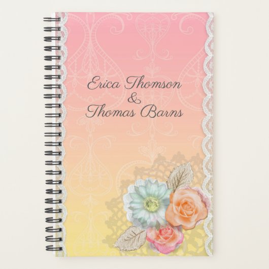 Kleurrijke bloemen en witte kant planner (Voorkant)