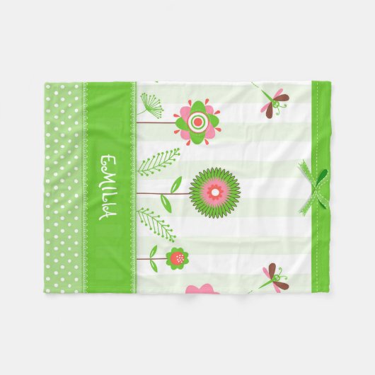 Kleurrijke bloemen en witte Stippen Fleece Deken (Voorkant (Horizontaal))