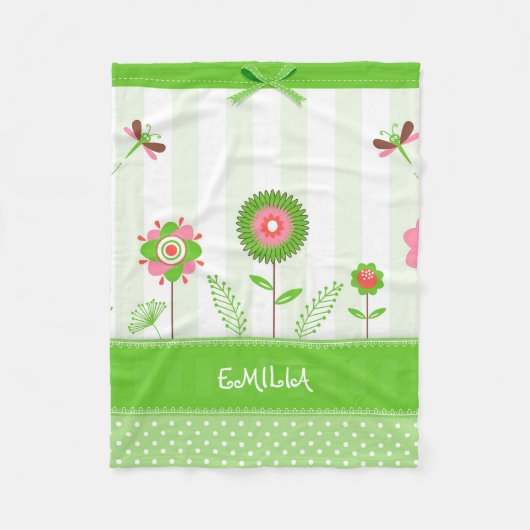 Kleurrijke bloemen en witte Stippen Fleece Deken (Voorkant)