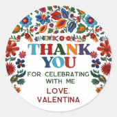 Kleurrijke Bloemen Fiesta Borduurwerk Bloem Dank u Ronde Sticker (Voorkant)
