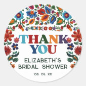 Kleurrijke Bloemen Fiesta Borduurwerk Bloem Dank u Ronde Sticker (Voorkant)