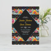 Kleurrijke bloemen fiesta bruiloft uitnodiging (Staand voorkant)