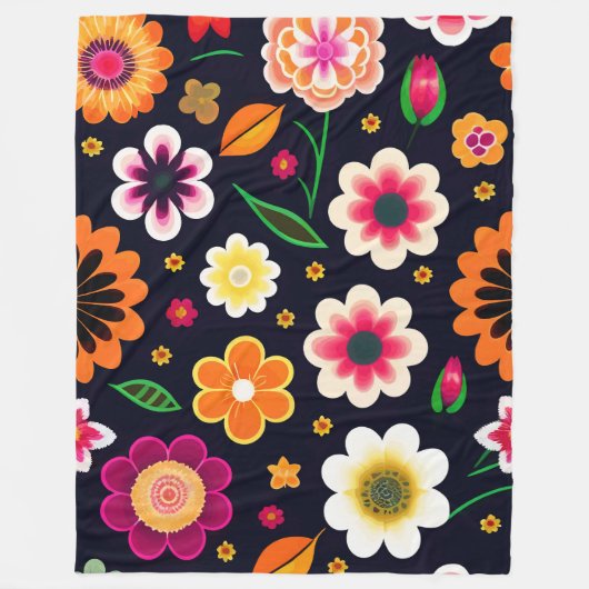 Kleurrijke Bloemen Fleece Deken (Voorkant)