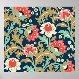 Kleurrijke Bloemen Folk: Hand getrokken Poster