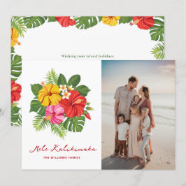 Kleurrijke Bloemen Foto Mele Kalikimaka Hawaiian Feestdagenkaart