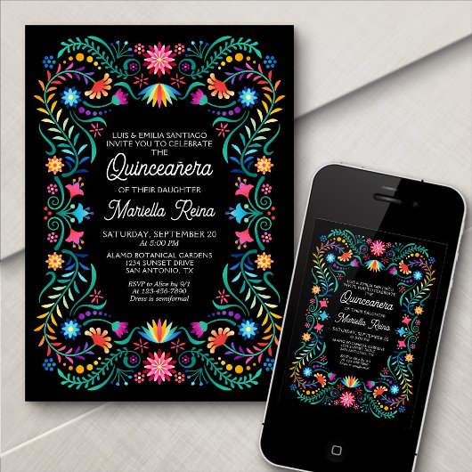 Kleurrijke Bloemen Foto Quinceanera Uitnodiging