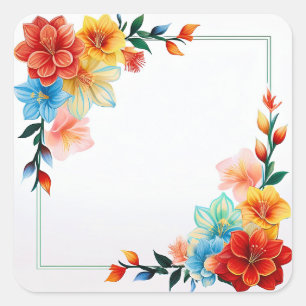 Kleurrijke Bloemen Frame Vierkante Sticker