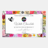 Kleurrijke bloemen frame witte productlabels logo rechthoekige sticker (Voorkant)
