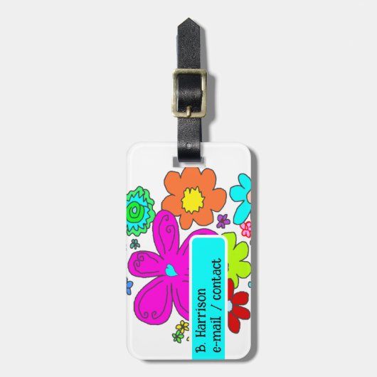 Kleurrijke Bloemen Gepersonaliseerde Bagagelabels (Voorkant verticaal)