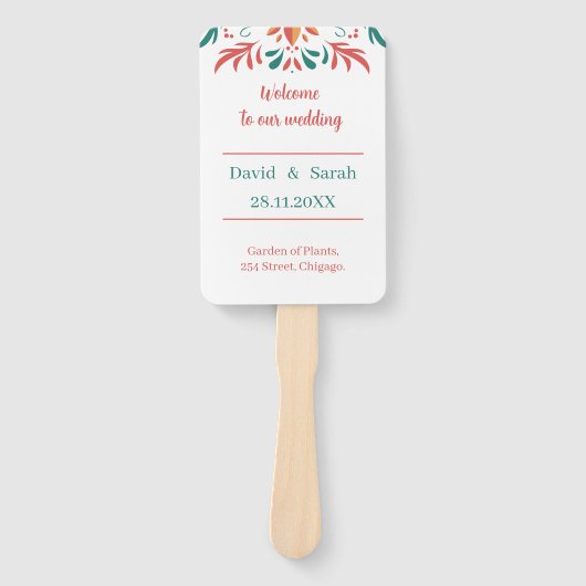 Kleurrijke Bloemen Gepersonaliseerde Trouwprogramm Handwaaier (Voorkant)