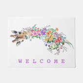 Kleurrijke Bloemen Giraffe Deurmat - Welkom (Voorkant)