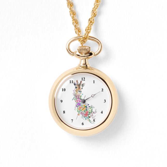 Kleurrijke Bloemen Giraffe horloge (Voorkant)
