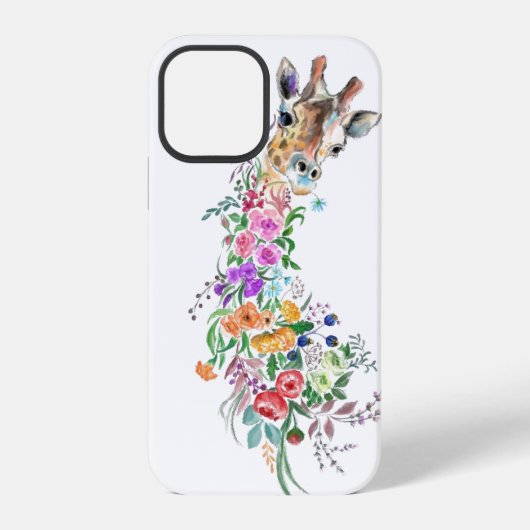 Kleurrijke Bloemen Giraffe iPhone Hoes Hoesje (Achterkant)