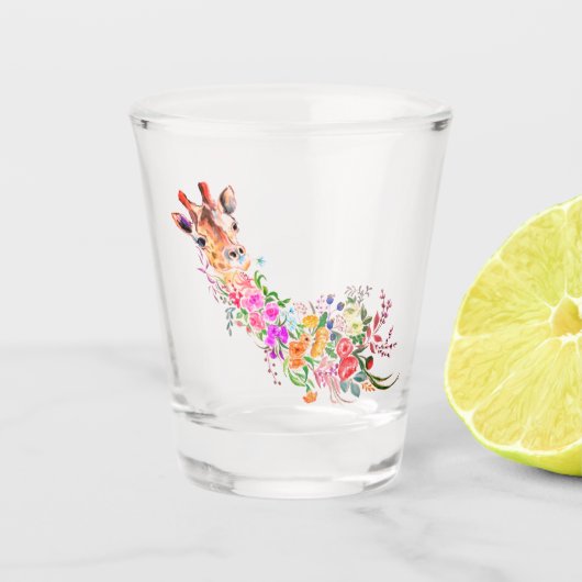 Kleurrijke bloemen Giraffe Schopend glas Gift Pain (Voorkant)