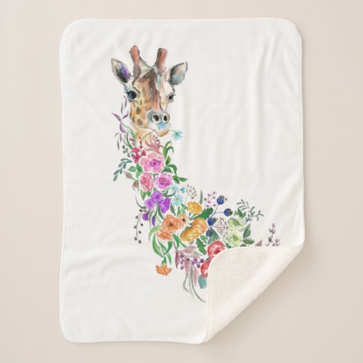 Kleurrijke Bloemen Giraffe Sherpa Deken (Voorkant)