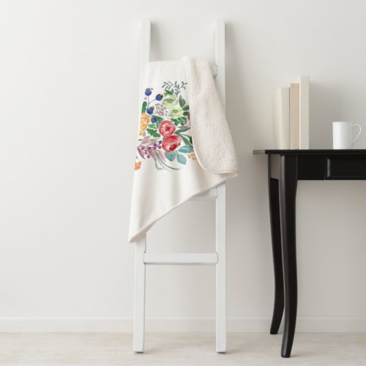 Kleurrijke Bloemen Giraffe Sherpa Deken (In situ)