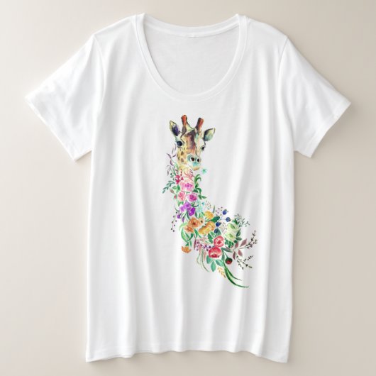 Kleurrijke Bloemen Giraffe T-shirt (Design voorkant)