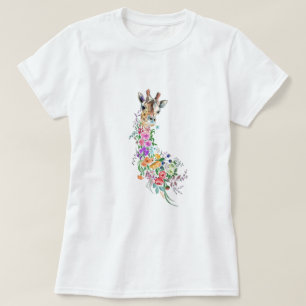 Kleurrijke Bloemen Giraffe T-Shirt - Schilderen