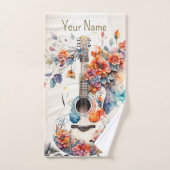 Kleurrijke bloemen gitaar muziek instrument elegan bad handdoek (Handdoek)
