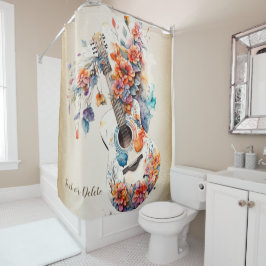 Kleurrijke bloemen gitaar muziek instrument elegan douchegordijn