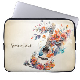 Kleurrijke bloemen gitaar muziek instrument elegan laptop sleeve