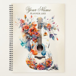 Kleurrijke bloemen gitaar muziek instrument elegan planner