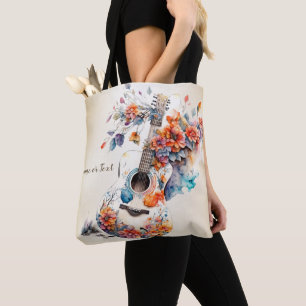 Kleurrijke bloemen gitaar muziek instrument elegan tote bag
