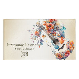 Kleurrijke Bloemen Gitaar Muziek Instrument Naambadge