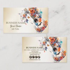 Kleurrijke Bloemen Gitaar Muziek Instrument Visitekaartje