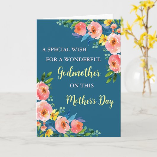 Kleurrijke Bloemen Godmother Happy Moederdag Kaart (Gele Bloem)