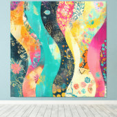 Kleurrijke Bloemen Golf Canvas Afdruk (Insitu (Houten vloer))