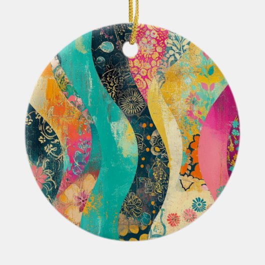 Kleurrijke Bloemen Golf Keramisch Ornament (Voorkant)