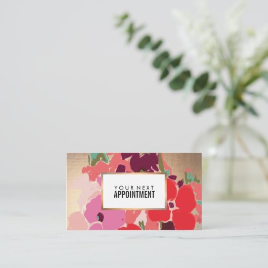 Kleurrijke Bloemen, Gouden Salon Afspraak Herinner Afsprakenkaartje (Staand voorkant)