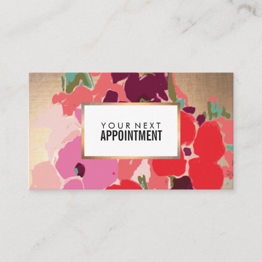 Kleurrijke Bloemen, Gouden Salon Afspraak Herinner Afsprakenkaartje (Voorkant)