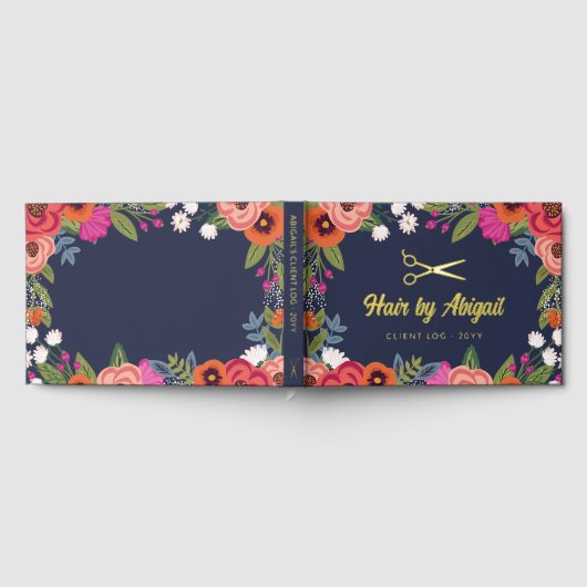 Kleurrijke Bloemen Gouden Schaar Haarsalon Gastenboek (Volledig)