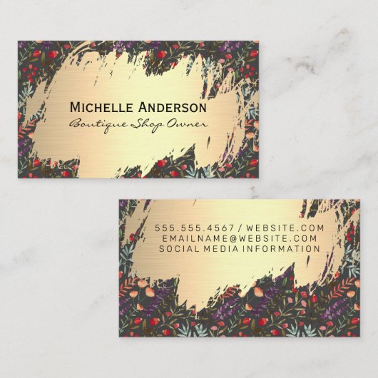 Kleurrijke bloemen | goudmetallisch visitekaartje (Voorkant / Achterkant)